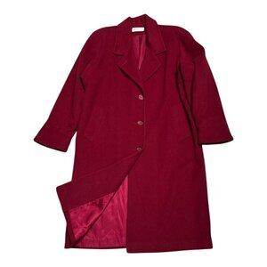 PRESTON & YORK Petites PURE WOOL Vintage 90s Long Red Pea Coat Trench Womens M